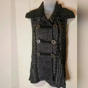 Style&Co black gray Goth Sleeveless Knit Sweater Vest Buttons Whimsigoth size S